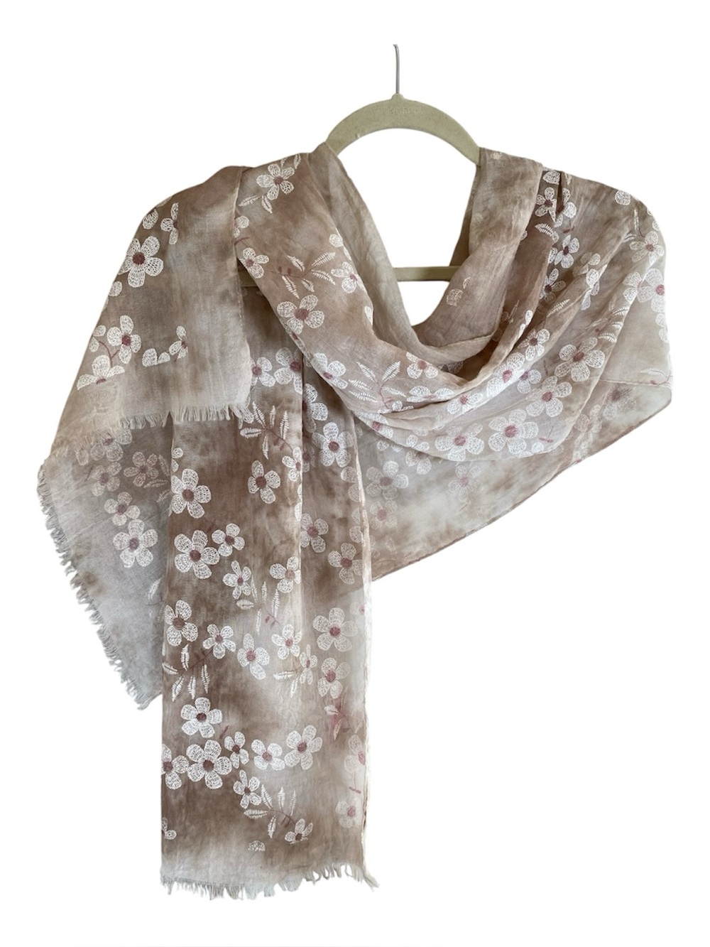SHIHREEN Sheer Gauzy Floral Embroidery Print Scarf